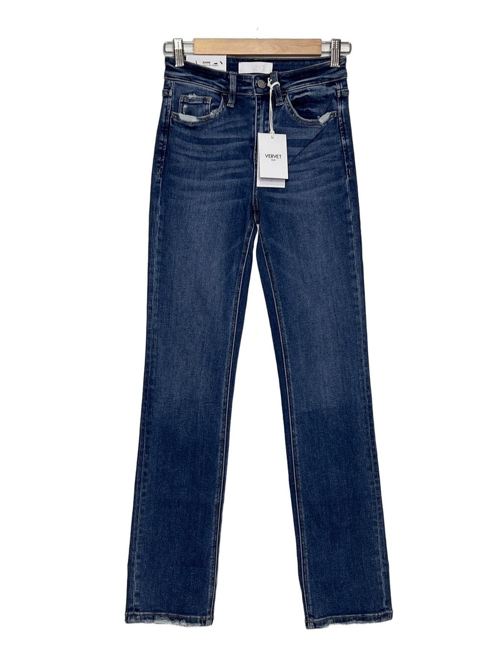 VERVET Jeanne Slim Straight Jeans Size 24 High Rise Distressed Medium Wash Blue